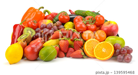 Balanced Nutrition Concept with Many Different Fruits and Veggies Balanced Nutrition Concept with Many Different Fruits and Veggies 139595468