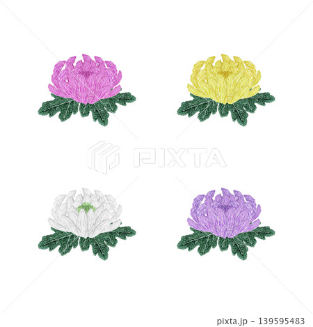 【菊の花のセット】手刺繍イラスト素材 139595483