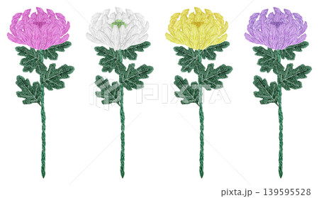 【菊の花のセット】手刺繍イラスト素材 【菊の花のセット】手刺繍イラスト素材 139595528