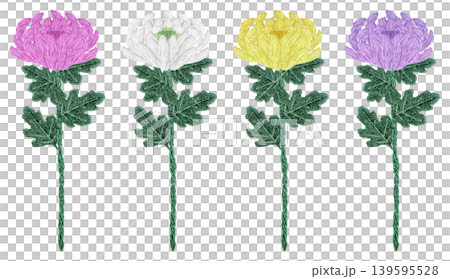 【菊の花のセット】手刺繍イラスト素材 【菊の花のセット】手刺繍イラスト素材 139595528