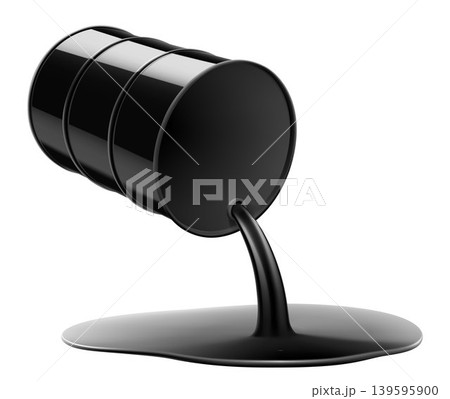 Oil is spilling from the black metal barrel, isolated on white background. Crude oil is poured and flowing. Oil barrel and puddle. Realistic 3d Vector illustration Oil is spilling from the black metal barrel, isolated on white background. Crude oil is poured and flowing. Oil barrel and puddle. Realistic 3d Vector illustration 139595900