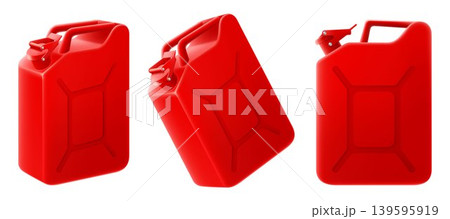 Red metal jerrycan isolated on a white background. Canister for gasoline, diesel gas. 3d rendering illustration 139595919