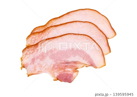 slices of smoked pork neck isolated 139595945