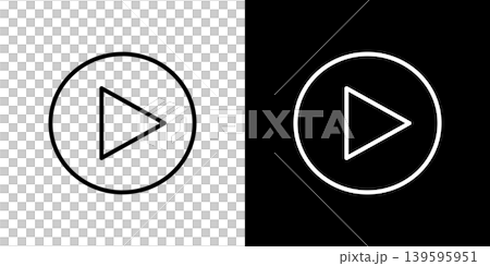 播放圖示。一組黑白線條組成的單色向量插圖。 播放圖示。一組黑白線條組成的單色向量插圖。 139595951