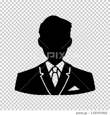 礼装スーツの若い男性　モノクロシルエットイラスト 139595968