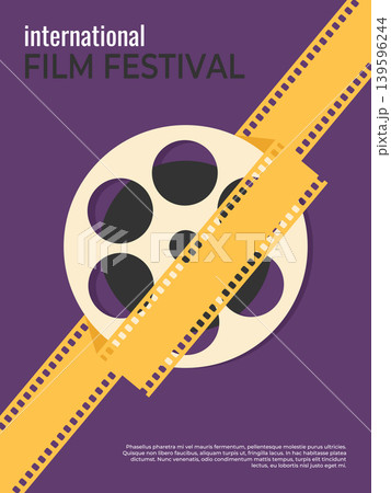 Film festival poster featuring film reel taped with a filmstrip. Vintage movie film poster design. Vector illustration 139596244