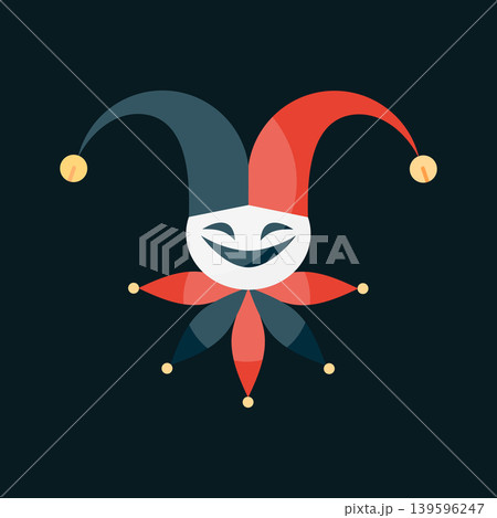 Joker jester emblem in flat design. Jester symbol with a hat and collar. Vector illustration 139596247