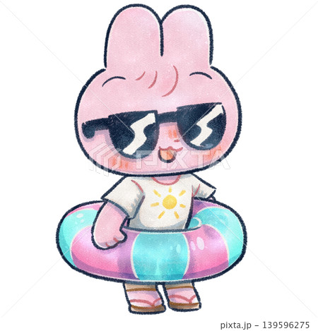 浮き輪を持っているうさぎのラスターイラスト 139596275
