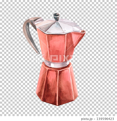 A watercolor illustration of a geyser coffee maker. It emphasizes the naturalness and tradition of coffee brewing. Ideal for branding, advertising, interior design, cafe menus, and culinary websites. A watercolor illustration of a geyser coffee maker. It emphasizes the naturalness and tradition of coffee brewing. Ideal for branding, advertising, interior design, cafe menus, and culinary websites. 139596423
