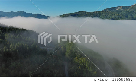 Aerial foggy mountain landscape 139596686