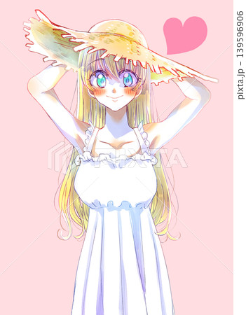 麦わら帽子を被ったロングヘアの女の子 押さえる 金髪碧眼 笑顔 恋 麦わら帽子を被ったロングヘアの女の子 押さえる 金髪碧眼 笑顔 恋 139596906