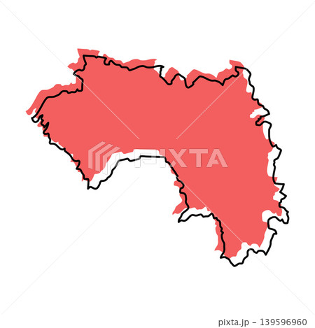 Guinea map from black contour curves lines with a red shifted silhouette on white background Guinea map from black contour curves lines with a red shifted silhouette on white background 139596960