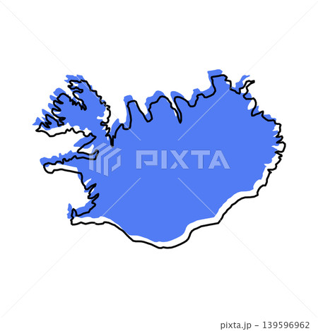 Iceland map from black contour curves lines with a blue shifted silhouette on white background 139596962
