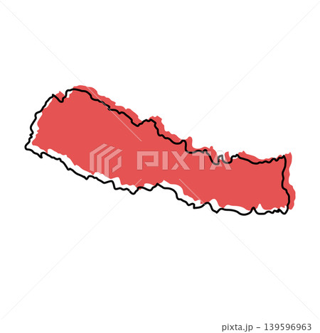 Nepal map from black contour curves lines with a red shifted silhouette on white background 139596963