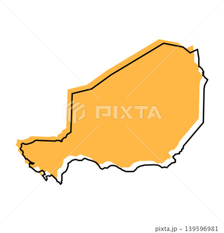 Niger map from black contour curves lines with a orange shifted silhouette on white background Niger map from black contour curves lines with a orange shifted silhouette on white background 139596981