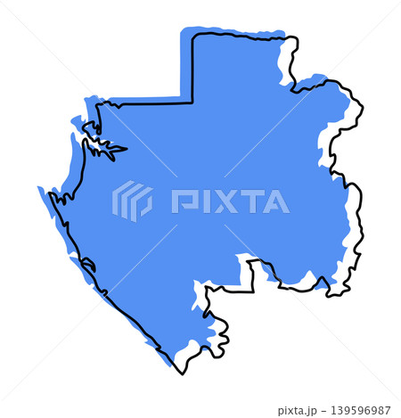 Gabon map from black contour curves lines with a blue shifted silhouette on white background Gabon map from black contour curves lines with a blue shifted silhouette on white background 139596987