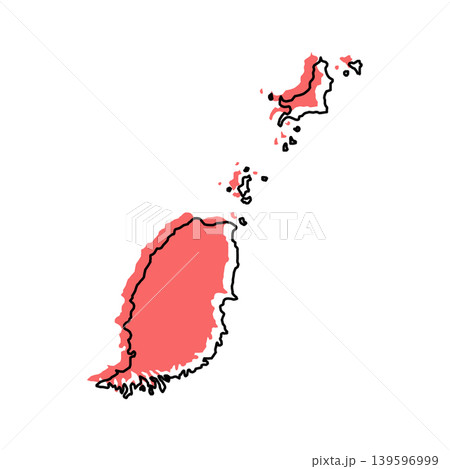 Grenada map from black contour curves lines with a red shifted silhouette on white background Grenada map from black contour curves lines with a red shifted silhouette on white background 139596999