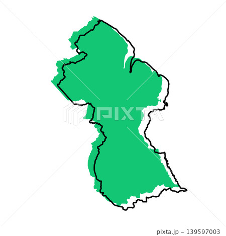 Guyana map from black contour curves lines with a green shifted silhouette on white background Guyana map from black contour curves lines with a green shifted silhouette on white background 139597003