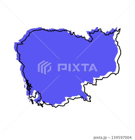 Cambodia map from black contour curves lines with a blue shifted silhouette on white background Cambodia map from black contour curves lines with a blue shifted silhouette on white background 139597004