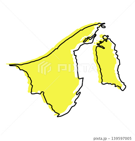 Brunei map from black contour curves lines with a blue shifted silhouette on white background 139597005