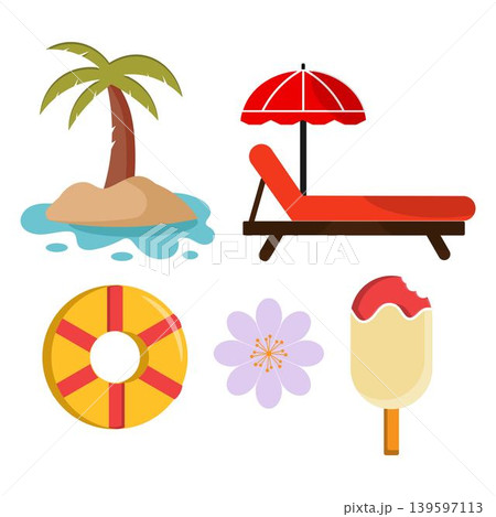 Summer Beach Icon Collection Colorful Vacation Elements 139597113