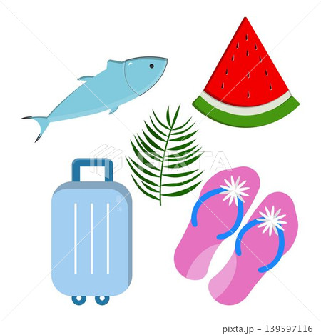 Summer Beach Icon Collection Colorful Vacation Elements Summer Beach Icon Collection Colorful Vacation Elements 139597116