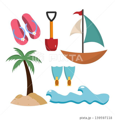 Summer Beach Icon Collection Colorful Vacation Elements 139597118