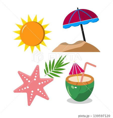Summer Beach Icon Collection Colorful Vacation Elements 139597120