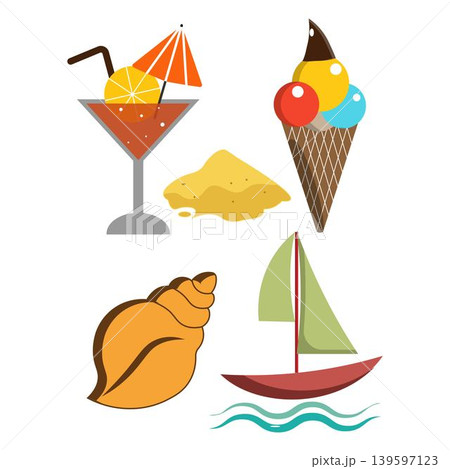 Summer Beach Icon Collection Colorful Vacation Elements 139597123