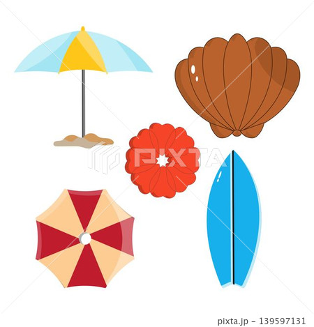 Summer Beach Icon Collection Colorful Vacation Elements 139597131