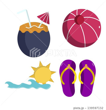 Summer Beach Icon Collection Colorful Vacation Elements 139597132