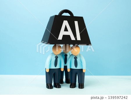 Office workers under the weight of AI. Harsh working conditions and competition with AI tools. Automation pressure, workforce anxiety and corporate transformation. Office workers under the weight of AI. Harsh working conditions and competition with AI tools. Automation pressure, workforce anxiety and corporate transformation. 139597242