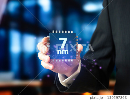 Microchips using 7mm process technology. Electronics production and development. Semiconductor innovation, processor manufacturing and advancement of computing hardware. 139597268