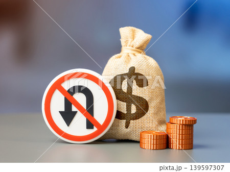 A no-return symbol and a dollar sign. Lost investments and frozen funds. Complicated capital withdrawal and non-refundable financial commitments. A no-return symbol and a dollar sign. Lost investments and frozen funds. Complicated capital withdrawal and non-refundable financial commitments. 139597307