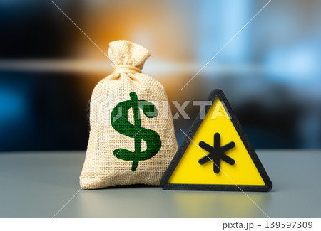 A symbol of hidden terms paired with a dollar sign. Penalties and fines in onerous agreements. Legal support and consultation for contract transparency. 139597309