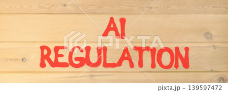 AI regulation symbol. Concept words AI artificial intelligence regulation on beautiful wooden wall. Beautiful wooden wall background. Business AI artificial intelligence regulation concept. Copy space 139597472