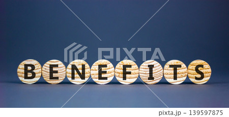 Benefits word symbol. Concept word Benefits on beautiful wooden circles. Beautiful grey background. Business support help benefits word concept. Copy space. Benefits word symbol. Concept word Benefits on beautiful wooden circles. Beautiful grey background. Business support help benefits word concept. Copy space. 139597875