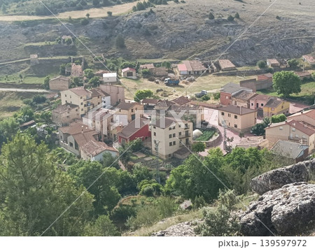 Aerial View of Fuembellida Village from the Mountain, Guadalajara, Spain 139597972