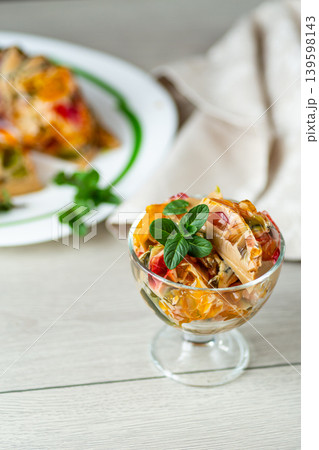 sweet gelatin dessert with coffee fruit and mint leaves sweet gelatin dessert with coffee fruit and mint leaves 139598143