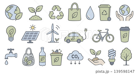 Ecology, sustainability and recycle. Education doodle collection of vector icons 139598147