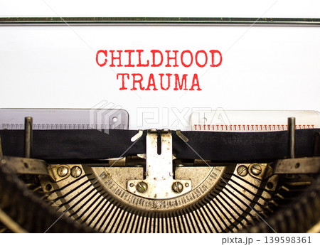 Childhood trauma words symbol. Concept words Childhood trauma typed on beautiful old retro typewriter. Beautiful white background. Psychological childhood trauma support concept. Copy space. Childhood trauma words symbol. Concept words Childhood trauma typed on beautiful old retro typewriter. Beautiful white background. Psychological childhood trauma support concept. Copy space. 139598361