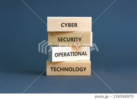 Cyber security symbol. Concept words Cyber security operational technology on beautiful wooden blocks. Beautiful grey background. Business Cyber security operational technology concept. Copy space. 139598970