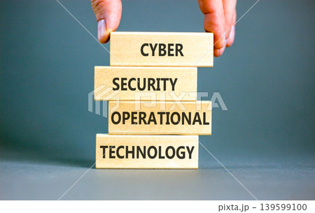 Cyber security symbol. Concept words Cyber security operational technology on beautiful wooden blocks. Beautiful grey background. Business Cyber security operational technology concept. Copy space. Cyber security symbol. Concept words Cyber security operational technology on beautiful wooden blocks. Beautiful grey background. Business Cyber security operational technology concept. Copy space. 139599100