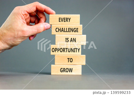 Challenge word symbol. Concept words Every challenge is an opportunity to grow on beautiful wooden sticks. Beautiful grey paper background. Business challenge is an opportunity concept. Copy space. Challenge word symbol. Concept words Every challenge is an opportunity to grow on beautiful wooden sticks. Beautiful grey paper background. Business challenge is an opportunity concept. Copy space. 139599233