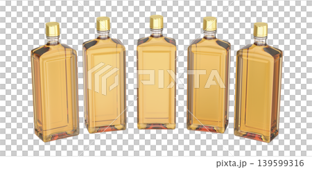 Row of five whisky bottles 139599316