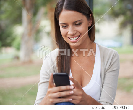 Woman, cellphone and texting outdoor or message online, connection or internet. Female person, digital device and nature for relax chat or typing web browsing or social media, communication or scroll Woman, cellphone and texting outdoor or message online, connection or internet. Female person, digital device and nature for relax chat or typing web browsing or social media, communication or scroll 139599350