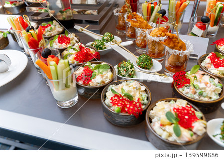 A wide variety of gourmet appetizers and finger food A wide variety of gourmet appetizers and finger food 139599886