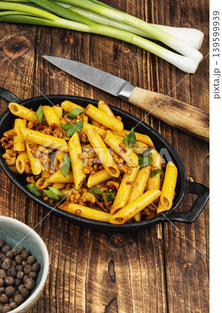 Pasta with ground meat and spices Pasta with ground meat and spices 139599939