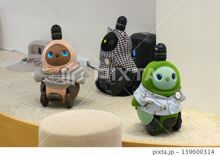 Tokyo, Japan - Oct 01 2024, A close-up view of Groove X's Lovot robotic pet companions, featuring various designs, without people, Tokyo, Japan Tokyo, Japan - Oct 01 2024, A close-up view of Groove X's Lovot robotic pet companions, featuring various designs, without people, Tokyo, Japan 139600314