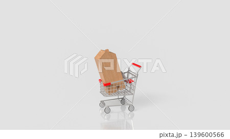 Wooden Home Shopping Cart Concept 3d render. Wooden Home Shopping Cart Concept 3d render. 139600566